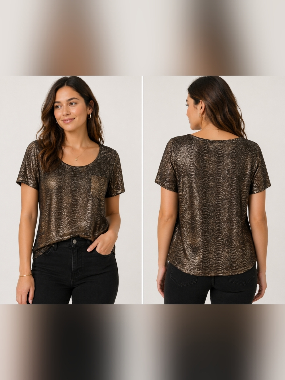 Sparkle & Fade Metallic Short Sleeve Top